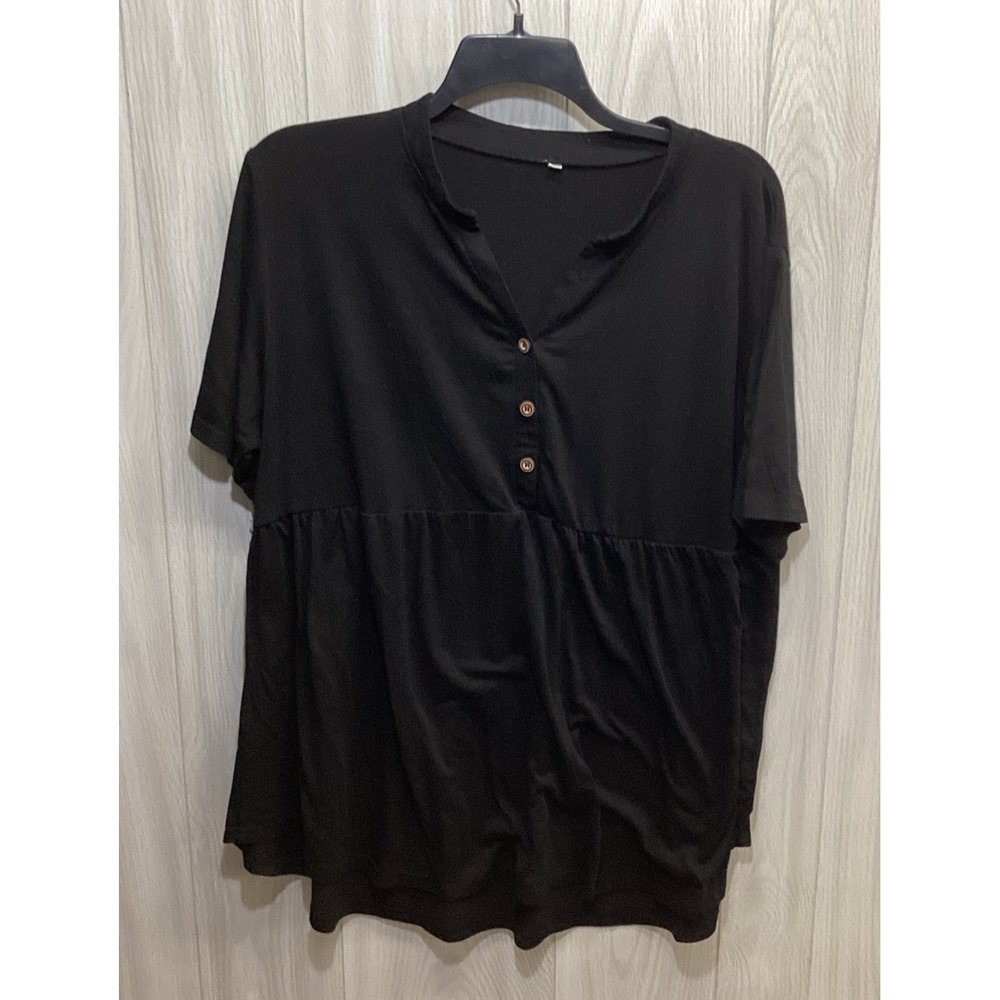 UNBRANDED Women's (Size 22W) Short Sleeve V-Neck Half‎ Button Shirt Waist Accent